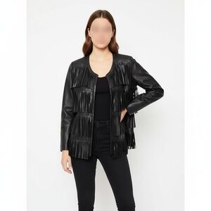 GRAYSE Jacket Womens Size L Black Fringe Leather Tiered Bohemian Western Chic